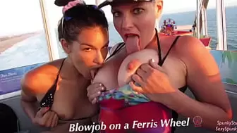 Must See! Risky Public Double Bj on a Ferris Wheel with Teenie, Eden Sin and Alluring Spunky Slut
