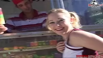 Blonde teeny hammered in a car until the cums on in her face