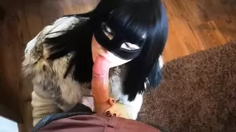 POINT OF VIEW ORAL SEX. Horny brunette licks massive dong like a lady