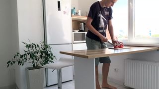 Alternative lovers having charming sex in the kitchen