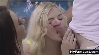 Stepmom Blindfolds Her Stepdaughter and Lets Stepdad Fuck Her - Alessia Luna, Nikki Alluring
