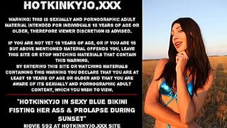 Hotkinkyjo in alluring blue bikini fisting her behind & prolapse during sunset