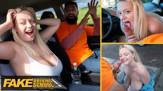 Fake Driving School - Enormous natural boobies blonde hard core sex and sperm shot after near miss with Fake Taxi