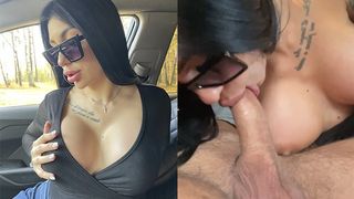 A BRUNETTE FROM A DATING SITE LICKS IN THE CAR ON THE FIRST DATE