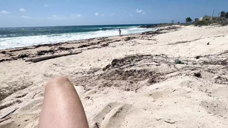 Wild youngster swallows schlong at the beach, public bj, nude beach, public sex