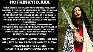 Cute Viking Hotkinkyjo fuck her behind with wide dildo from mrhankey & anal prolapse in the forest