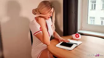 German Nurse Lauren help Lover with Sex to get a Cum sample