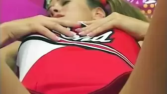 Attractive fresh cheerleader handles dong like a pro