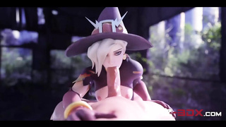Witch Mercy Sensually Gobbles Giant Penis