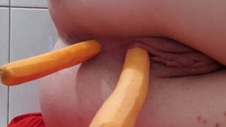 Fucking my virgin teenie holes with meaty carrots instead of toys