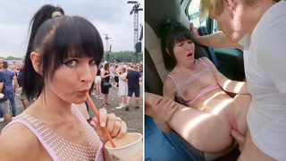 Festival Slut Sexed Hard in Campervan!!! Double JIZZ to Big Squirting Twat