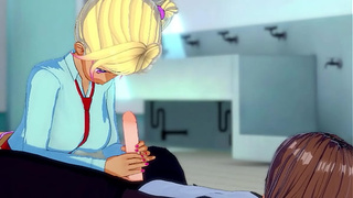Cartoon chick making hand-job in the swimming pool