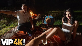 HUNT4K. Sweet thin brunette doesn’t care about her bf and is giving a sloppy oral sex to a stranger