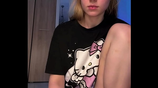 Fingering pink perfect cunt with massive dildo