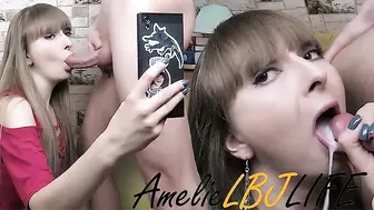 Girl did Blowjob Stepbrother for Sake for Photo - Cum in Mouth