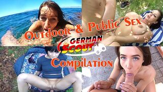 GERMAN SCOUT - OUTDOOR PUBLIC SEX AND SPUNK SHOT SET OF WITH TEENS AND MILF