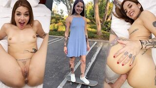 Tattooed Skater Whore Vanessa Vega in Skateboarding and Squirting in Public