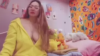 Pathetic Youngster with Giant Melons Crying while Brushing her Hair