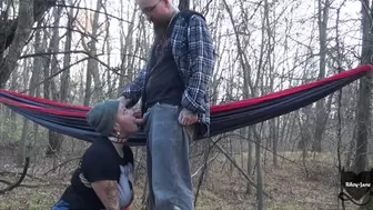 Bitch goes Hiking and Stops to Play with Herself, Stranger makes her Squirt before Giving a Cum-Shot